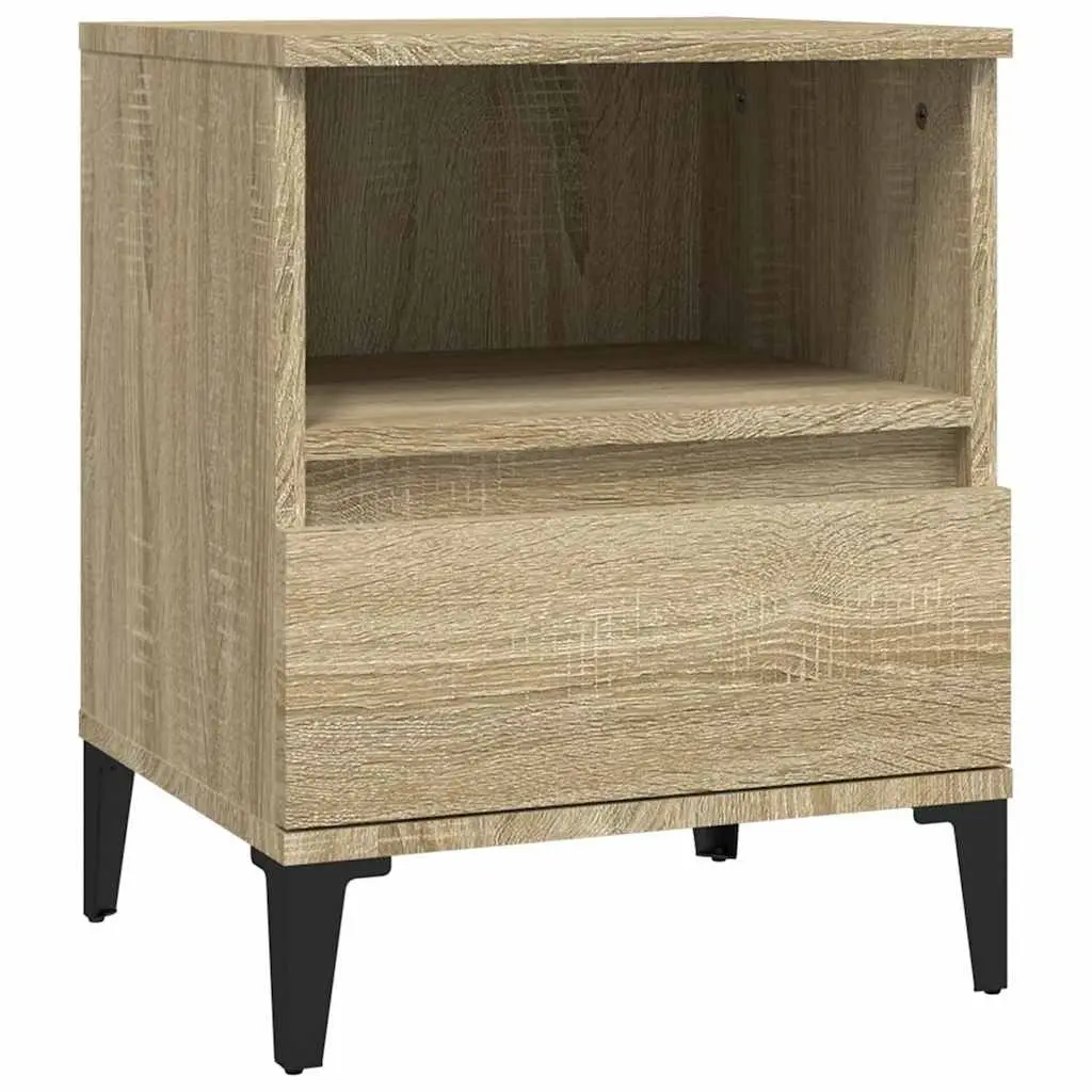 Bedside Cabinet Engineered Wood Brown Storage Compartment Drawer Metal Feet 40 x 35 x 50 cm