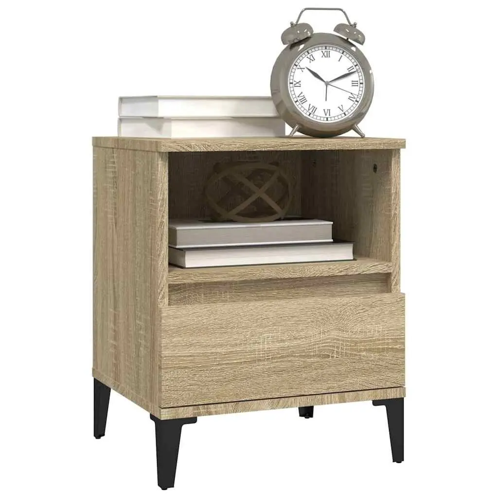 Bedside Cabinet Engineered Wood Brown Storage Compartment Drawer Metal Feet 40 x 35 x 50 cm