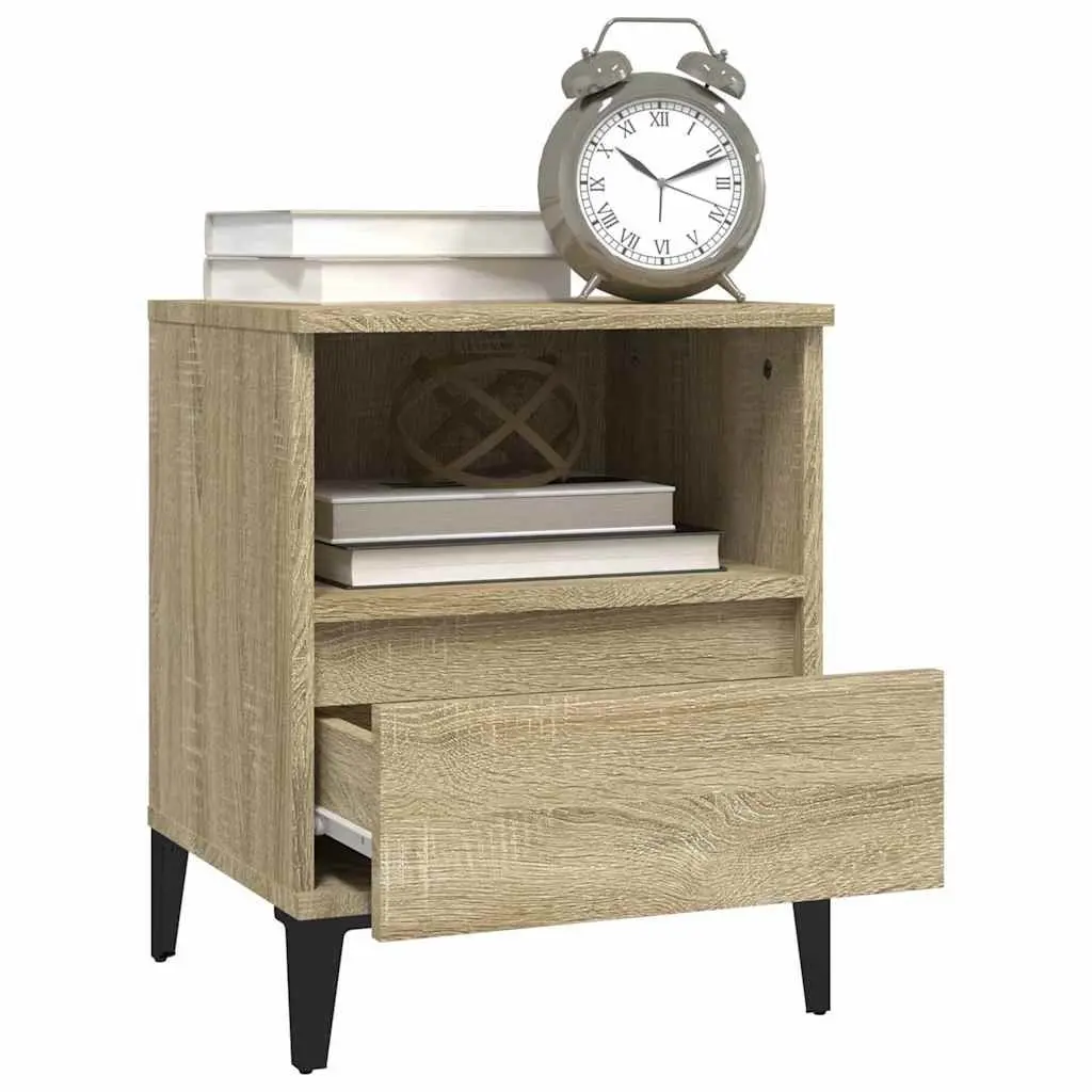 Bedside Cabinet Engineered Wood Brown Storage Compartment Drawer Metal Feet 40 x 35 x 50 cm