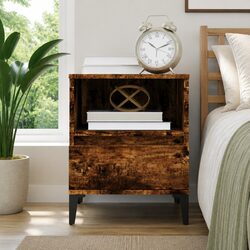Bedside Cabinet Brown Storage Nightstand with Drawer Compartment and Metal Feet