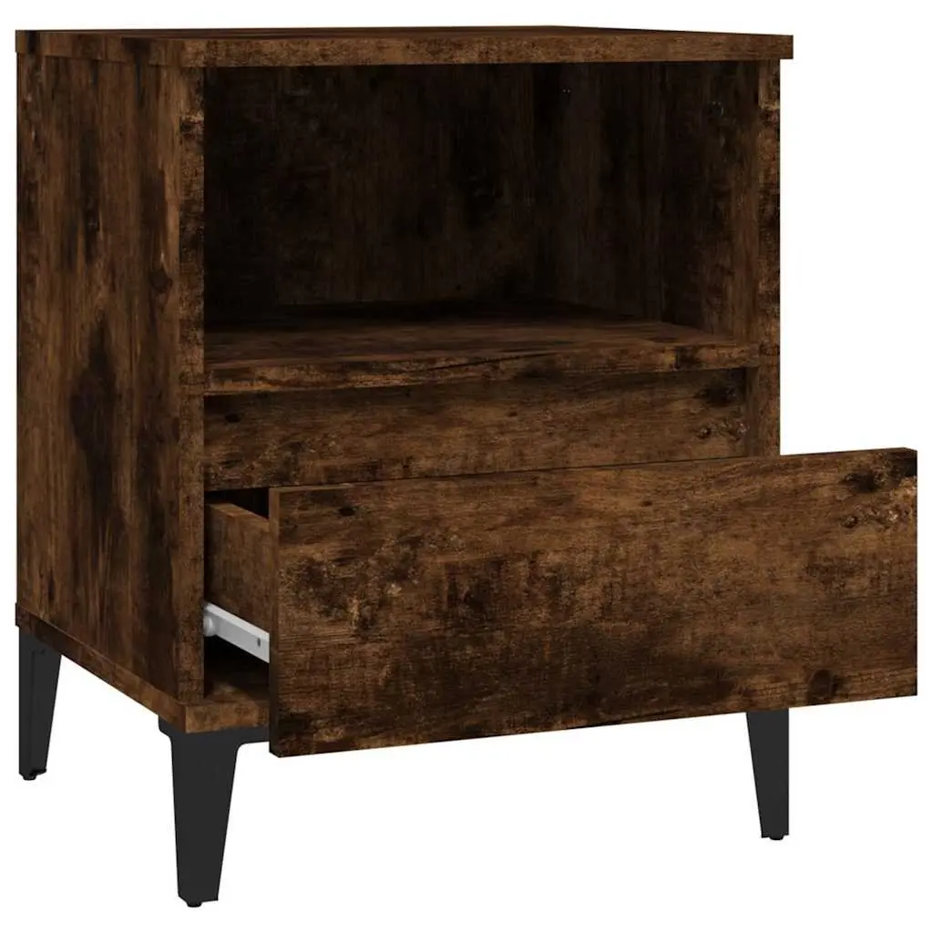 Bedside Cabinet Engineered Wood Brown with Drawer Compartment and Metal Feet