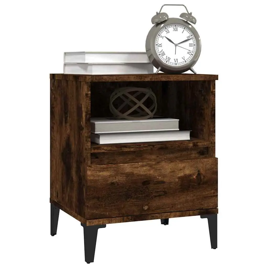 Bedside Cabinet Engineered Wood Brown with Drawer Compartment and Metal Feet