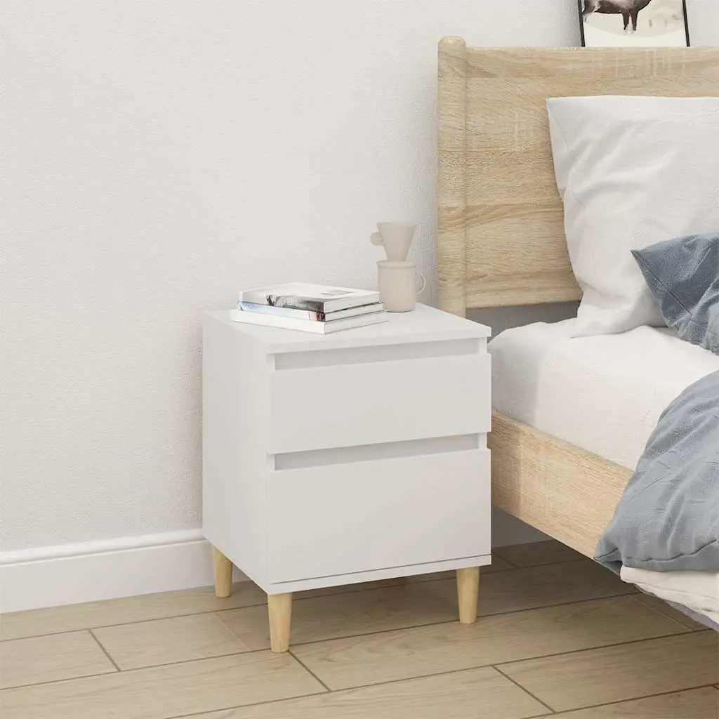 White Nightstands Pair Engineered Wood 40x35x50cm Storage Cabinets Bedroom Furniture