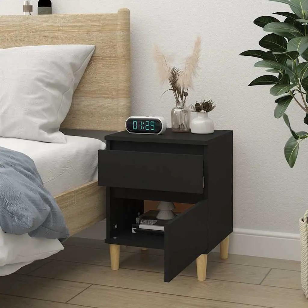 Bedside Table Engineered Wood 40W x 35D x 50H cm Black Storage Nightstand Furniture