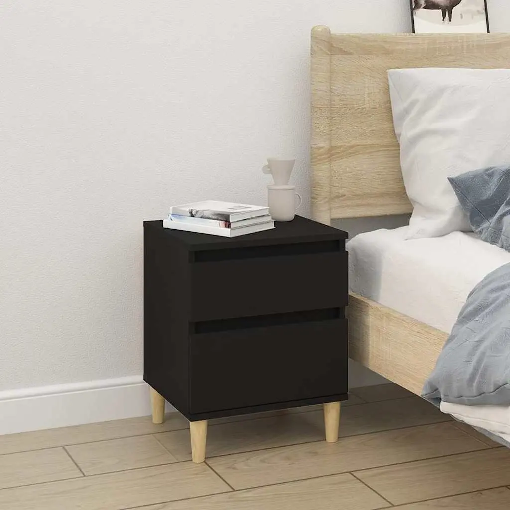 Black 2 Piece Nightstand Bedside Cabinets Engineered Wood Storage Side Tables