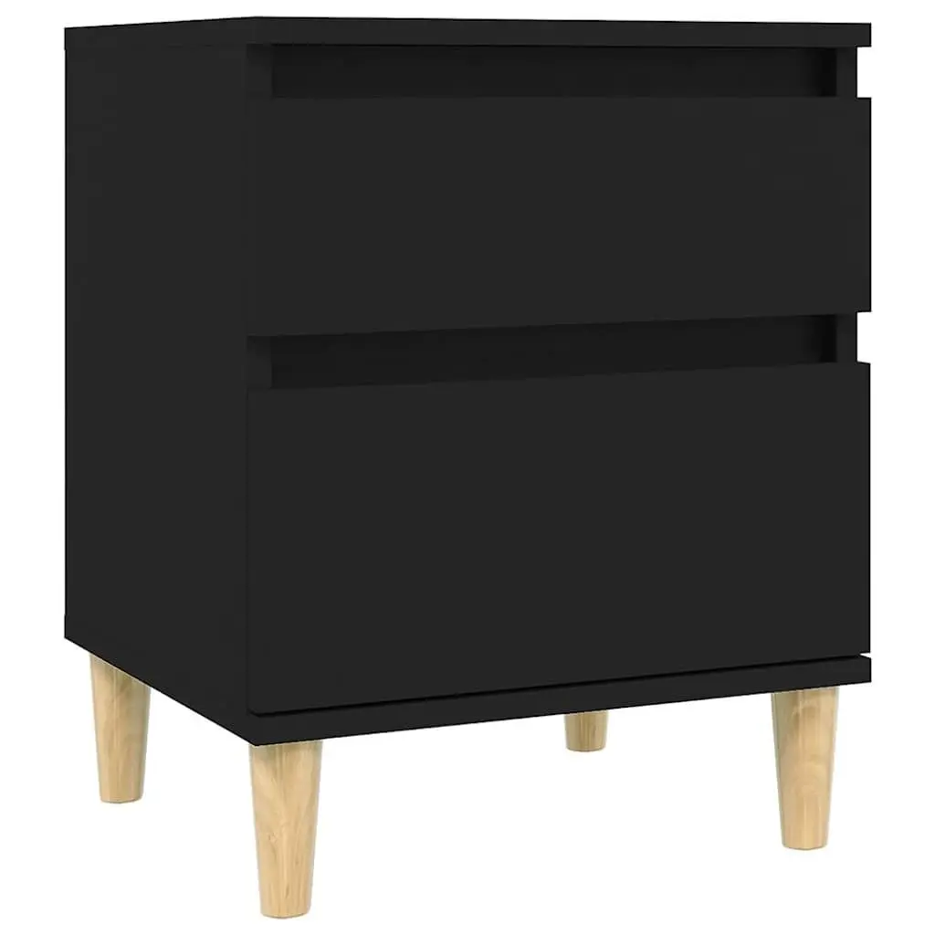 Black 2 Piece Nightstand Bedside Cabinets Engineered Wood Storage Side Tables