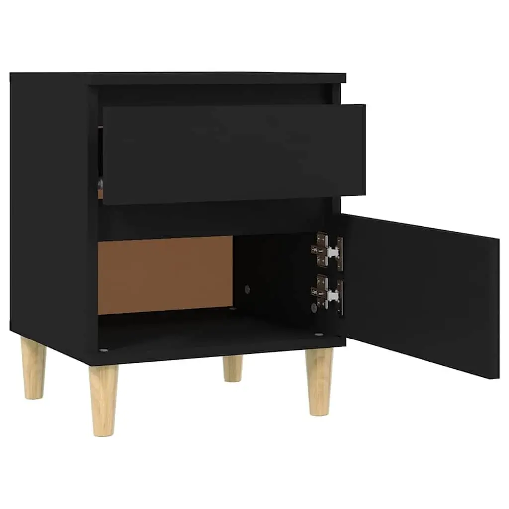 Black 2 Piece Nightstand Bedside Cabinets Engineered Wood Storage Side Tables