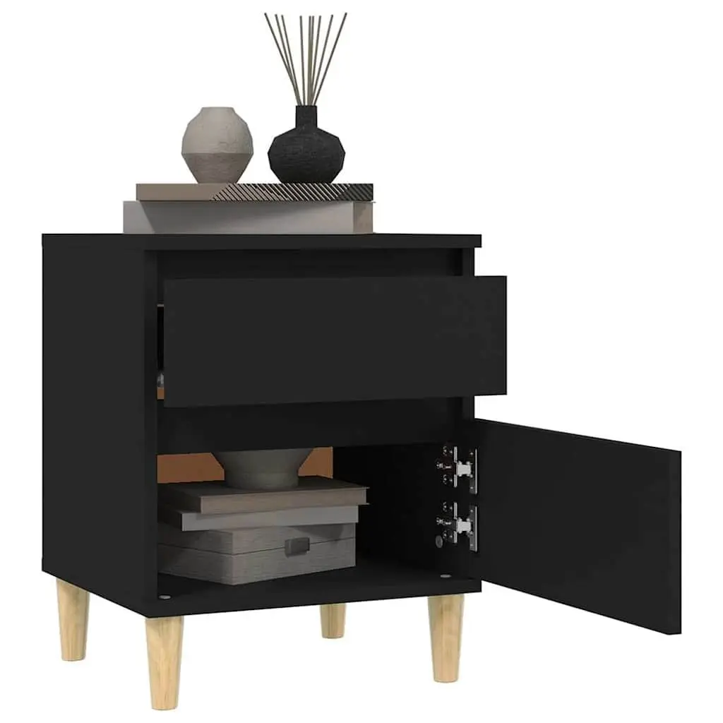 Black 2 Piece Nightstand Bedside Cabinets Engineered Wood Storage Side Tables