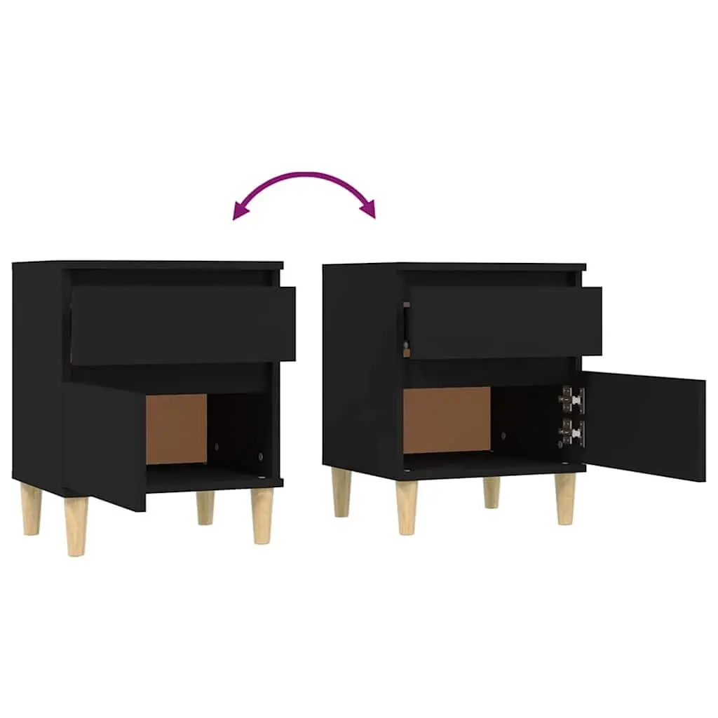 Black 2 Piece Nightstand Bedside Cabinets Engineered Wood Storage Side Tables