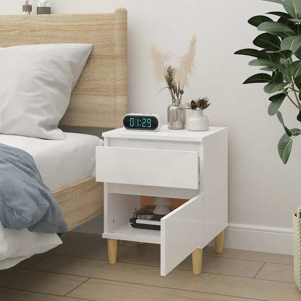 Bedside Cabinet White High Gloss Storage Nightstand Side Table Bedroom Furniture