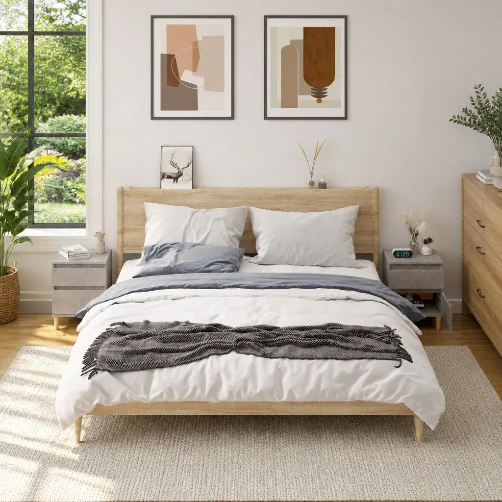 Bedside Cabinets Engineered Wood 40x35x50 cm Grey 2 Piece