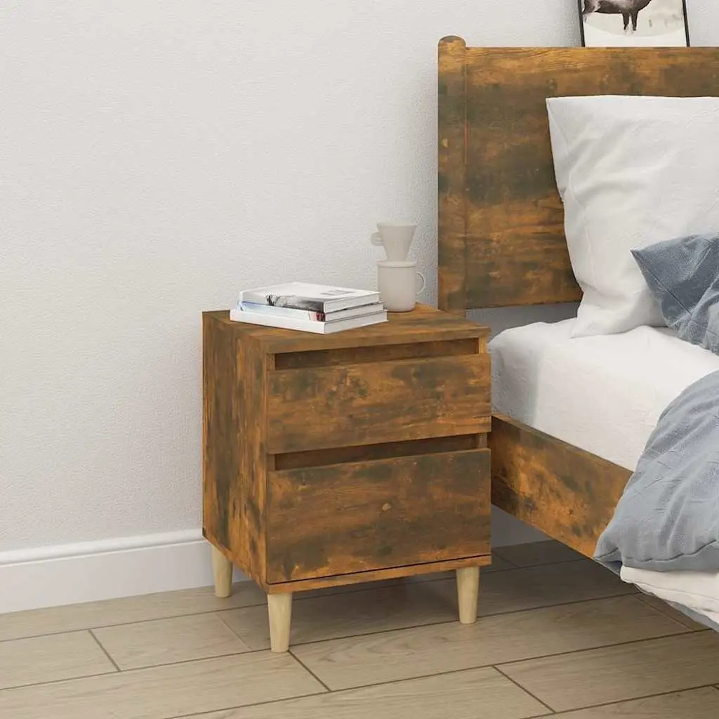 2 Piece Brown Nightstand Storage Cabinet Engineered Wood 40x35x50cm Organiser for Bedroom