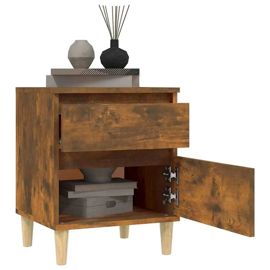 2 Piece Brown Nightstand Storage Cabinet Engineered Wood 40x35x50cm Organiser for Bedroom