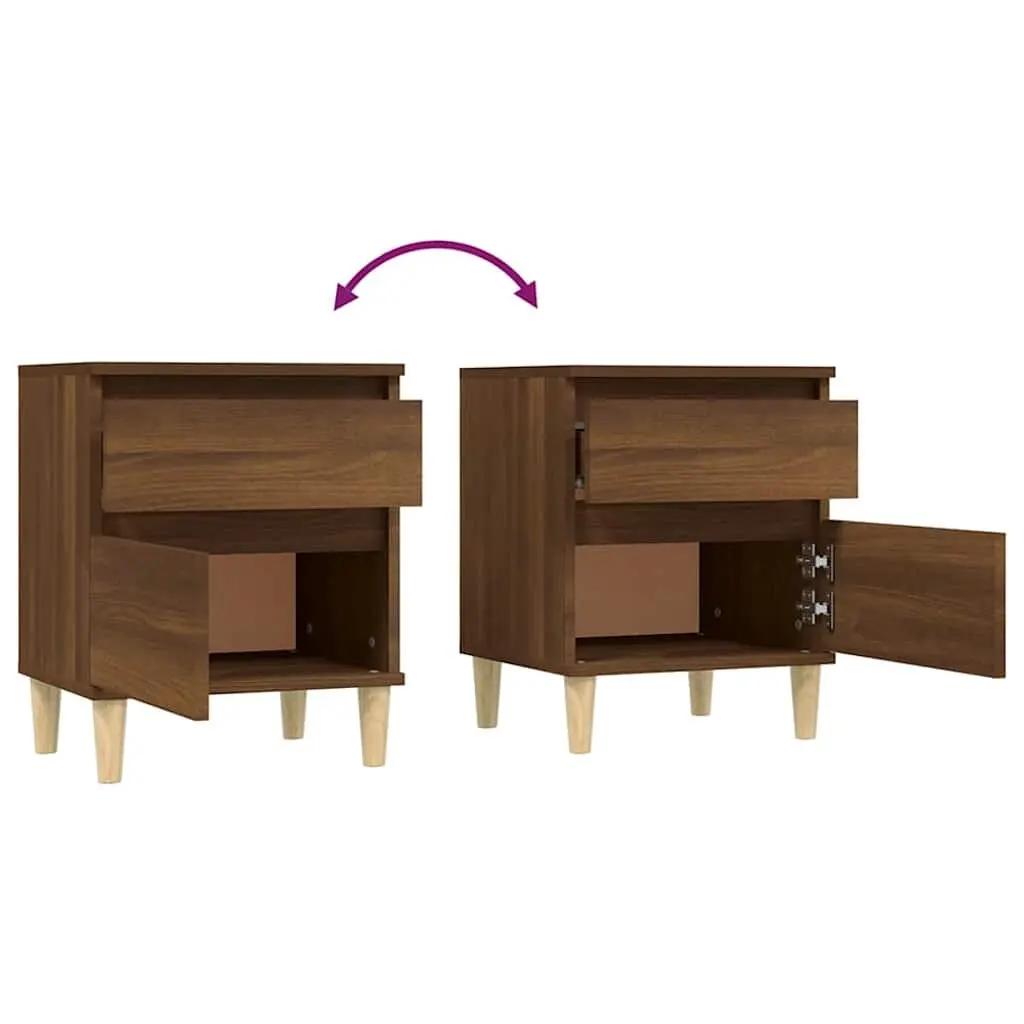 Brown Oak Bedside Cabinets Pair Engineered Wood 40x35x50cm Nightstand Storage Furniture