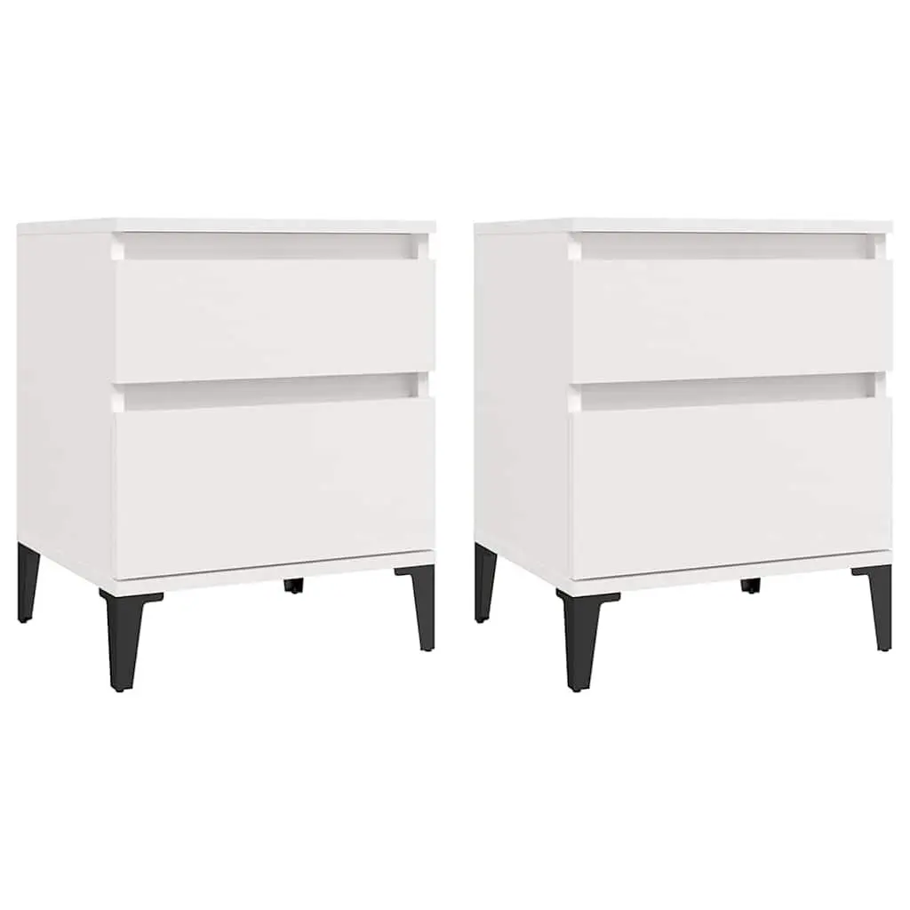 White Engineered Wood Nightstands 2 Piece Storage Bedside Cabinets