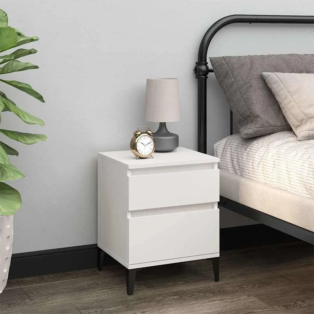 White Engineered Wood Nightstands 2 Piece Storage Bedside Cabinets