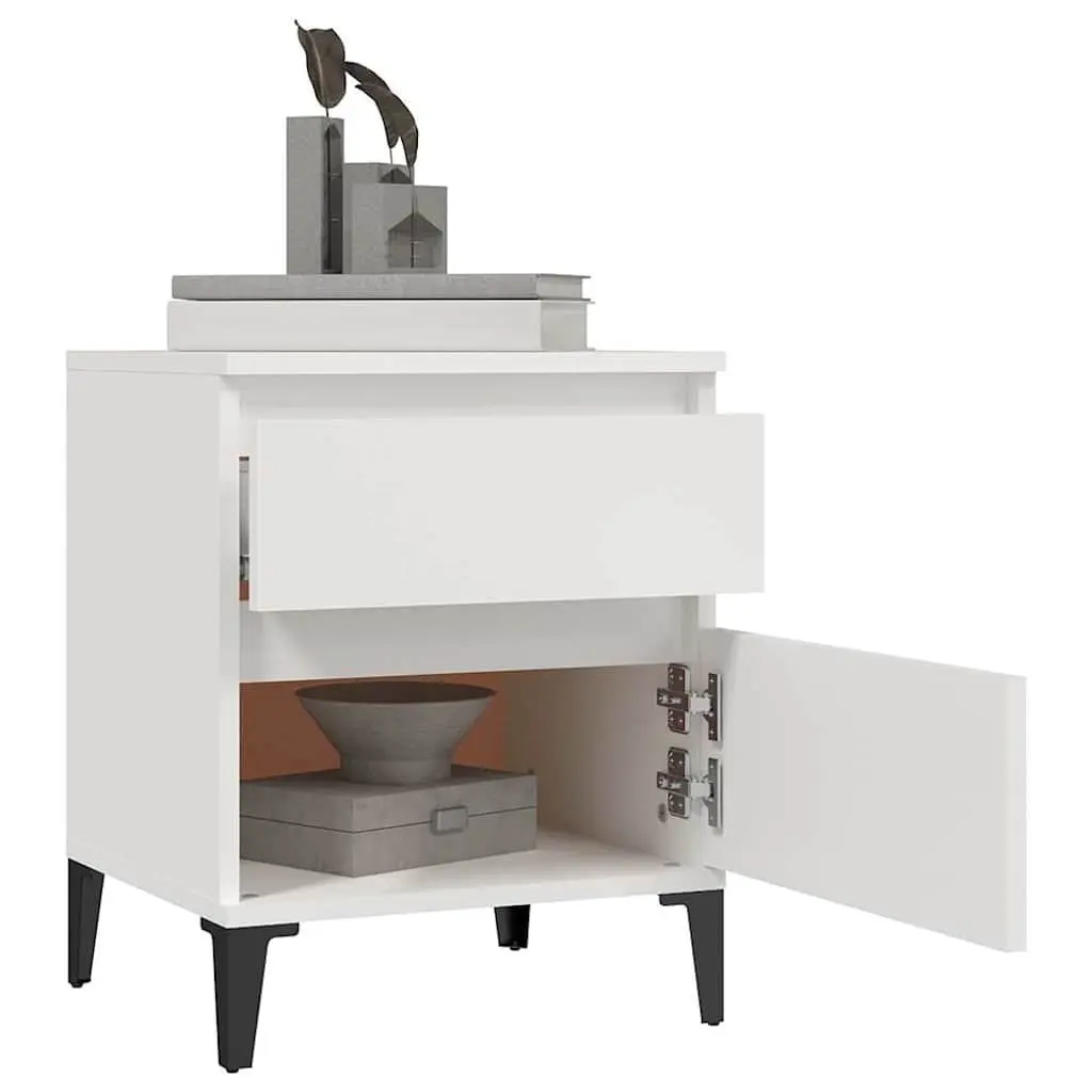 White Engineered Wood Nightstands 2 Piece Storage Bedside Cabinets