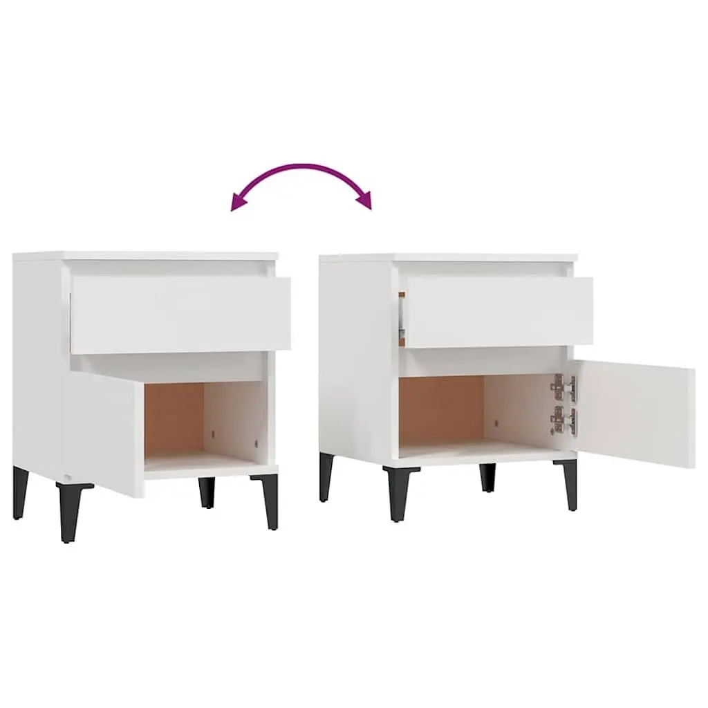 White Engineered Wood Nightstands 2 Piece Storage Bedside Cabinets