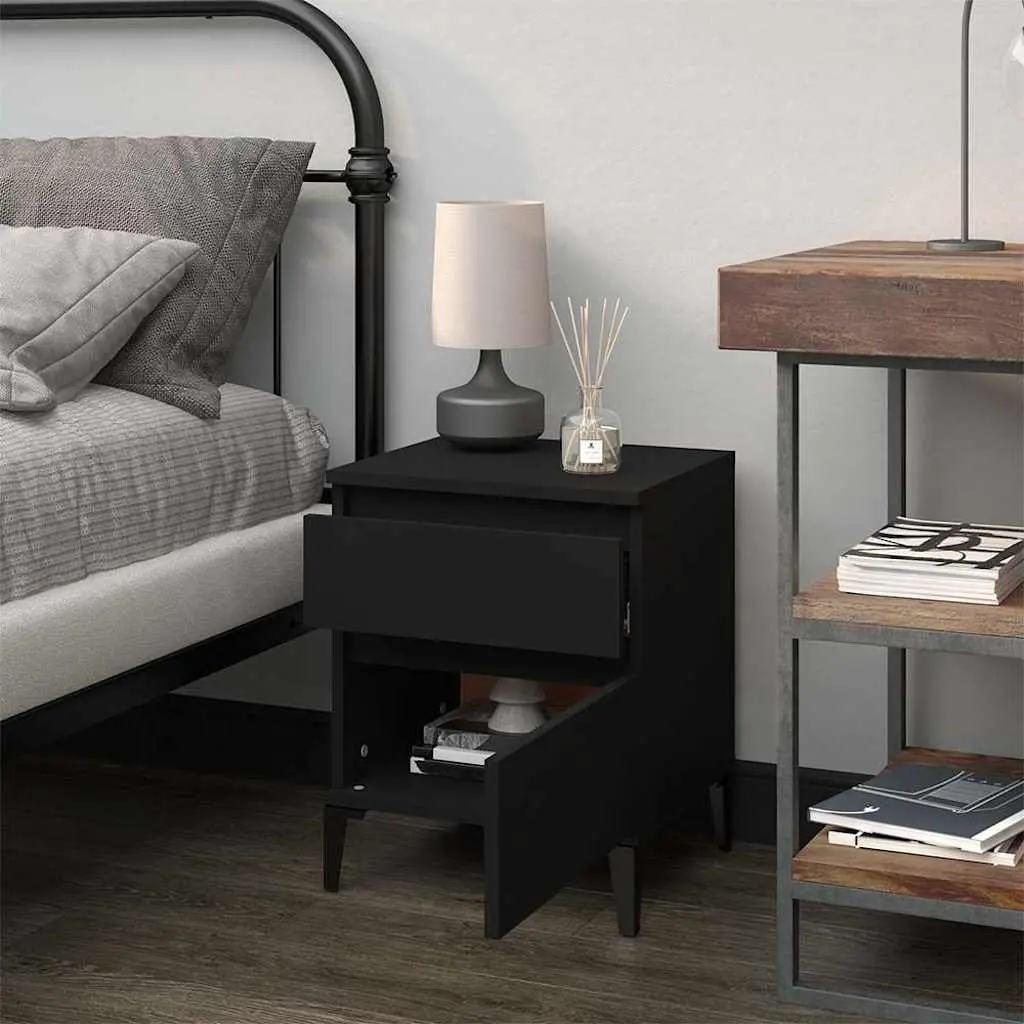 Bedside Cabinet Engineered Wood 40 x 35 x 50 cm Black Nightstand