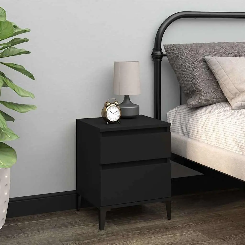 Black Bedside Cabinets Engineered Wood Storage Lockers 2 Piece Set Nightstands 40x35x50cm