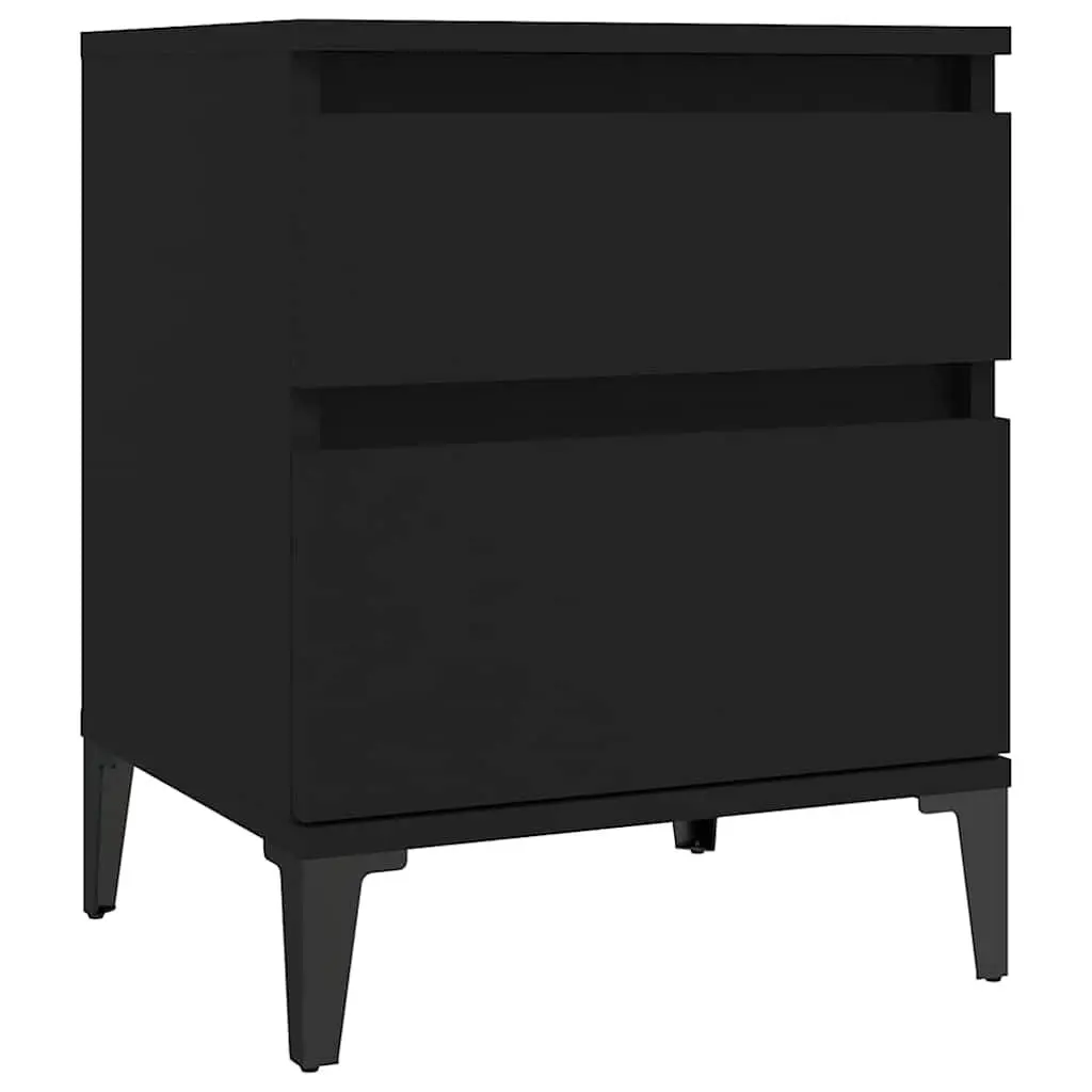 Black Bedside Cabinets Engineered Wood Storage Lockers 2 Piece Set Nightstands 40x35x50cm