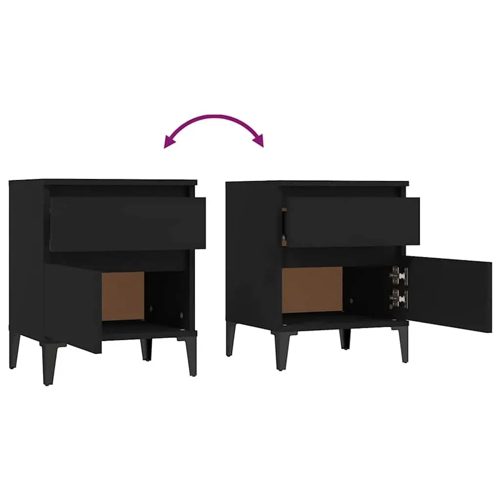 Black Bedside Cabinets Engineered Wood Storage Lockers 2 Piece Set Nightstands 40x35x50cm
