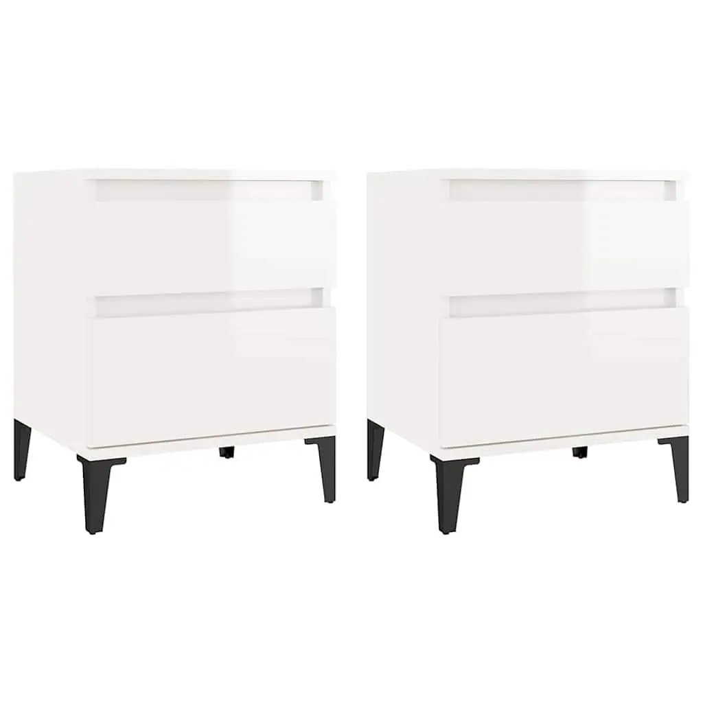 White Engineered Wood Bedside Cabinets Set of 2 Nightstands Storage Furniture 40x35x50cm
