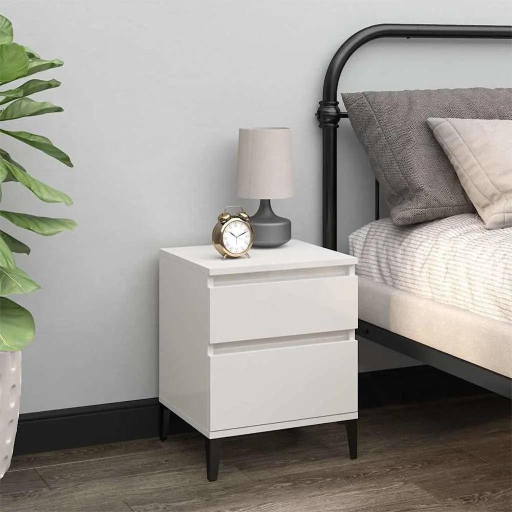 White Engineered Wood Bedside Cabinets Set of 2 Nightstands Storage Furniture 40x35x50cm