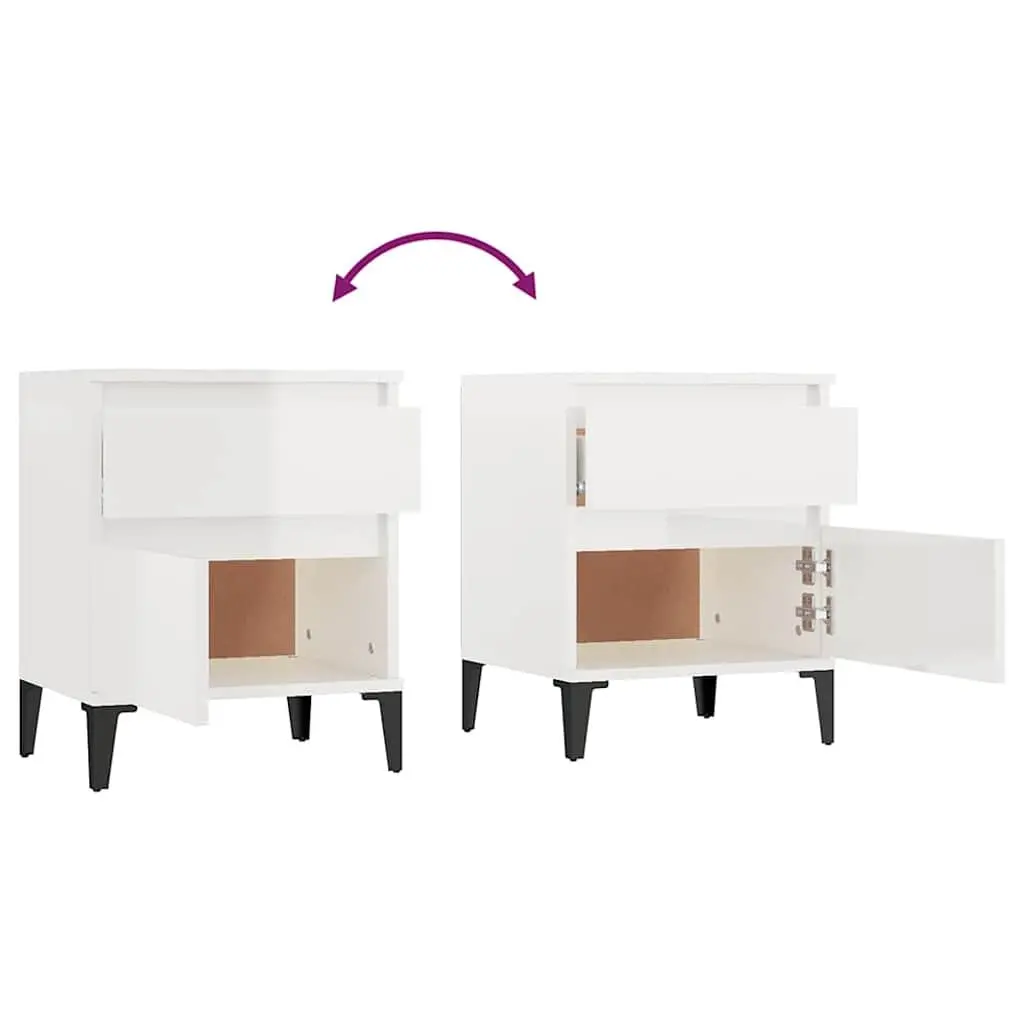 White Engineered Wood Bedside Cabinets Set of 2 Nightstands Storage Furniture 40x35x50cm