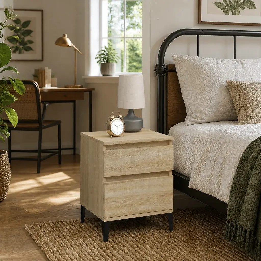 Bedside Table Engineered Wood Brown Compact Nightstand Storage Organizer 40 x 35 x 50 cm