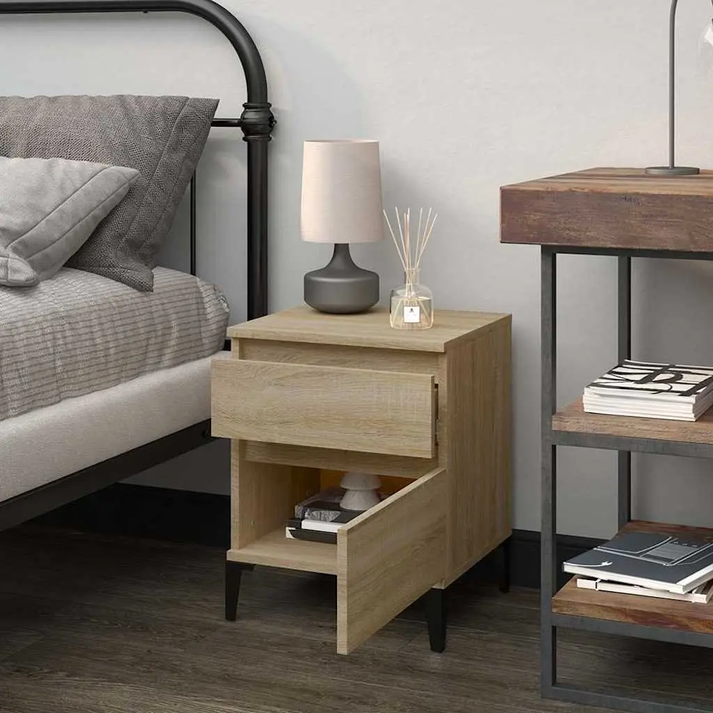 Bedside Table Engineered Wood Brown Compact Nightstand Storage Organizer 40 x 35 x 50 cm