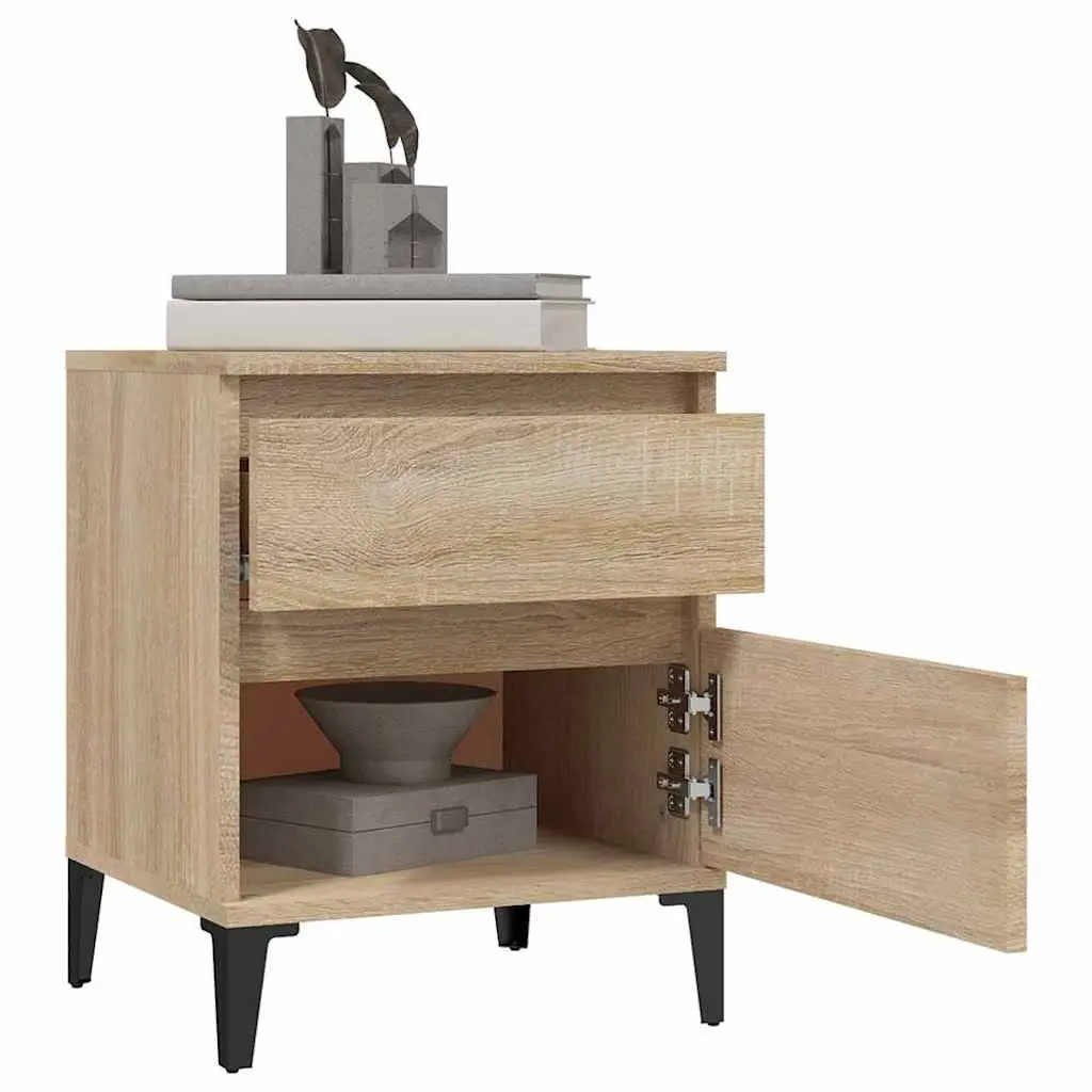 Bedside Table Engineered Wood Brown Compact Nightstand Storage Organizer 40 x 35 x 50 cm