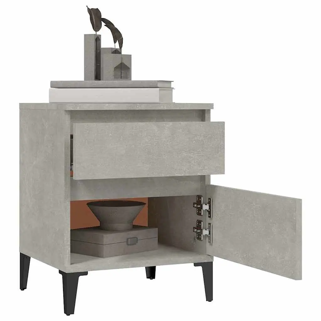 Grey Bedside Cabinets 2 Piece Engineered Wood Storage Nightstand Organiser Units 40x35x50cm