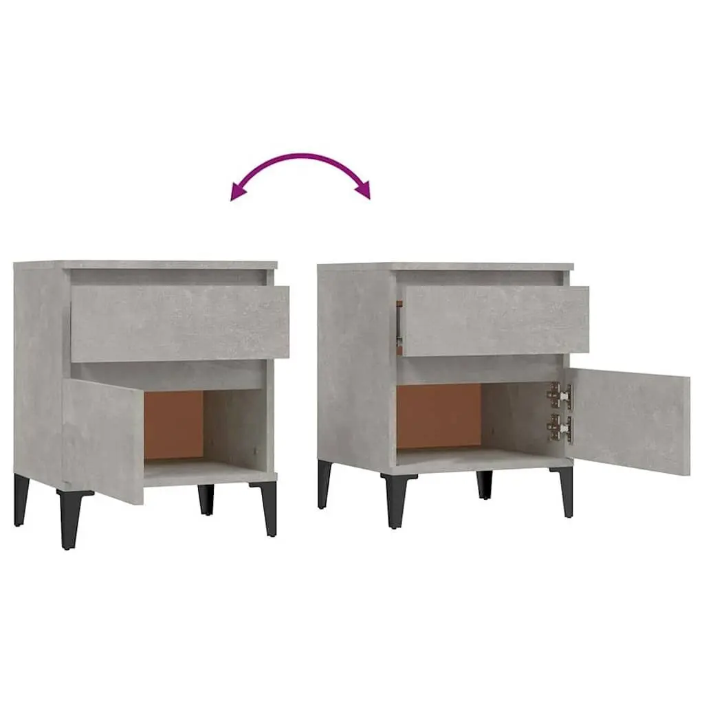 Grey Bedside Cabinets 2 Piece Engineered Wood Storage Nightstand Organiser Units 40x35x50cm