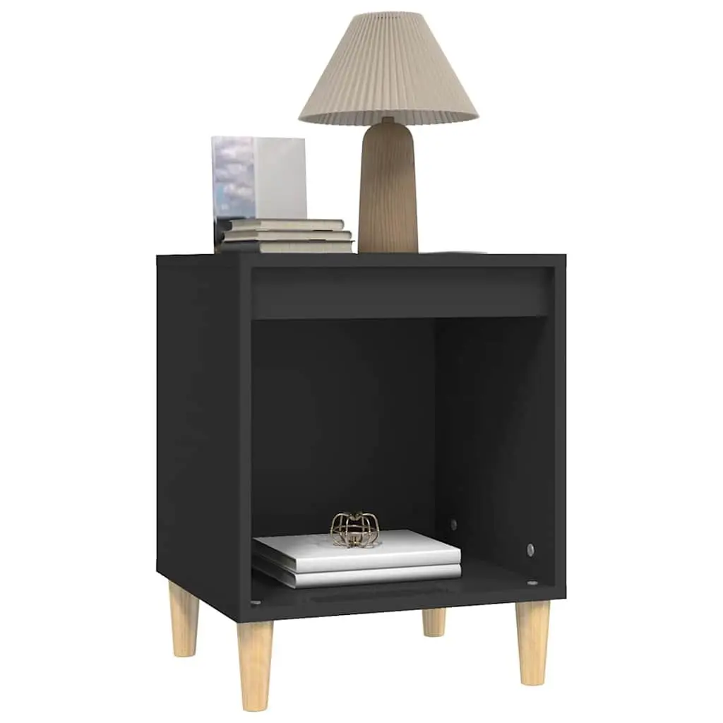 Black Engineered Wood Nightstand Storage Cabinet 40x35x50cm