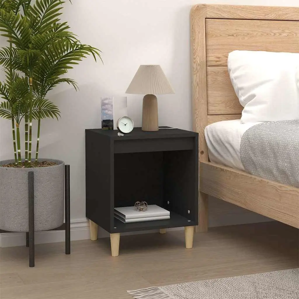 Black Bedside Tables 2 Piece Engineered Wood Storage Nightstands 40x35x50cm