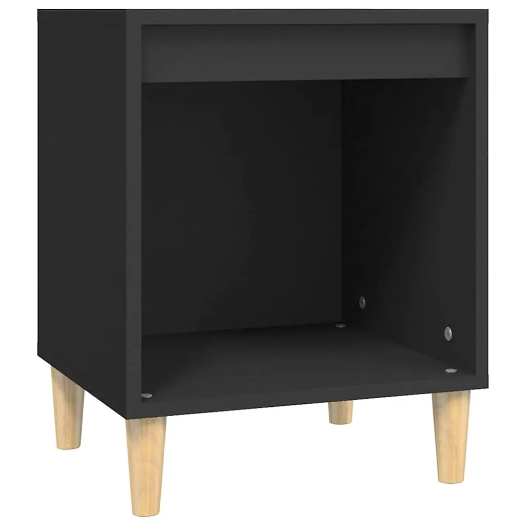 Black Bedside Tables 2 Piece Engineered Wood Storage Nightstands 40x35x50cm