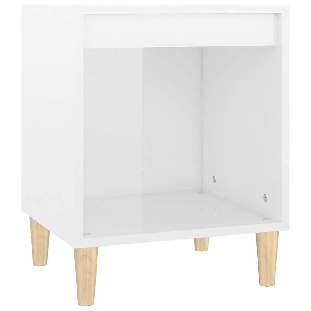 Bedside Cabinet White High Gloss Engineered Wood Side Table Bedroom Storage