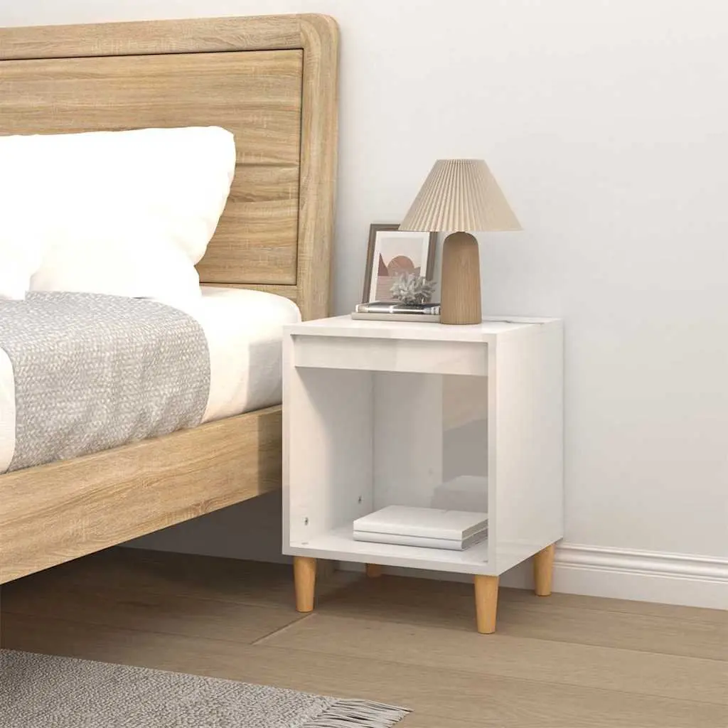 Bedside Cabinet White High Gloss Engineered Wood Side Table Bedroom Storage