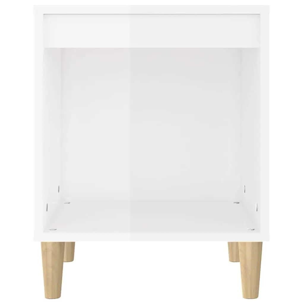 Bedside Cabinet White High Gloss Engineered Wood Side Table Bedroom Storage