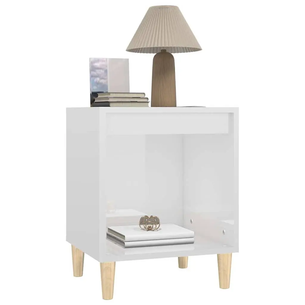 Bedside Cabinet White High Gloss Engineered Wood Side Table Bedroom Storage