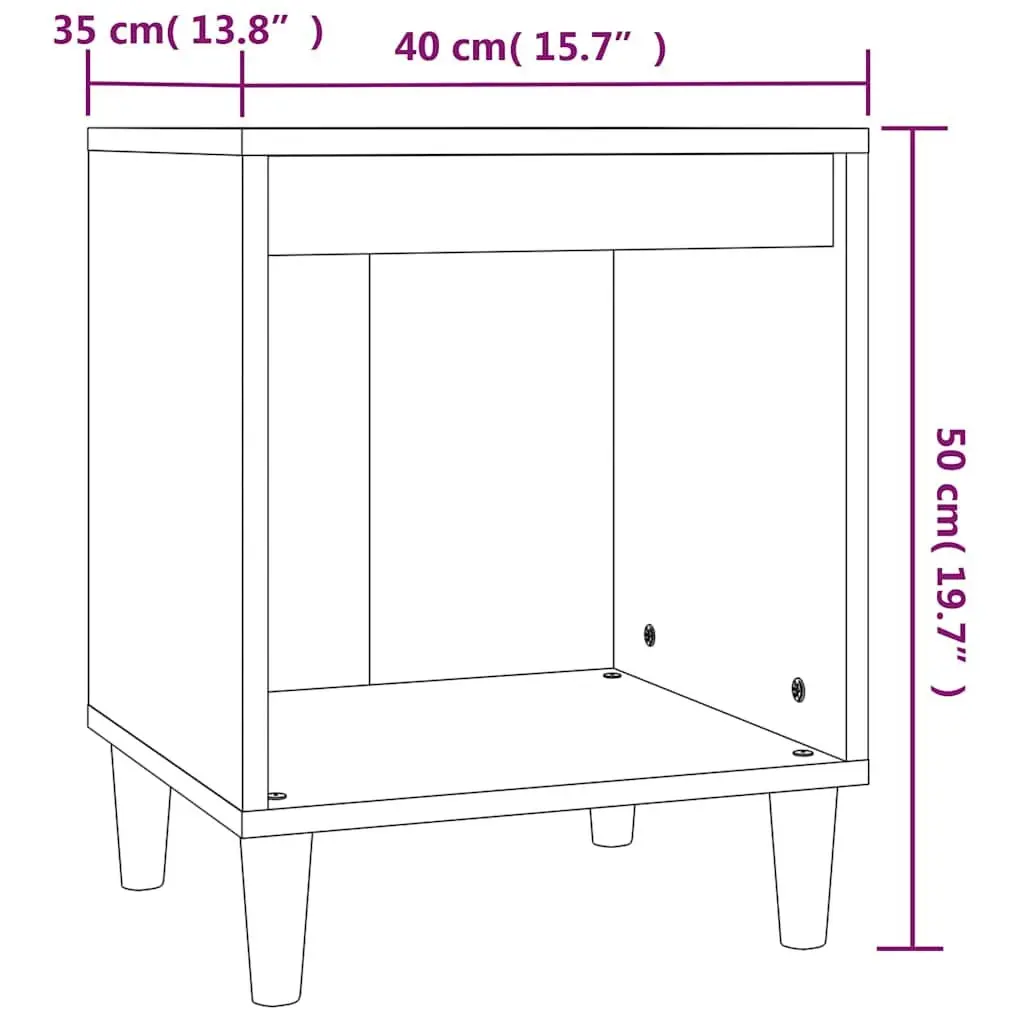 Grey Engineered Wood Bedside Table Storage Nightstand 40cm Width 35cm Depth 50cm Height