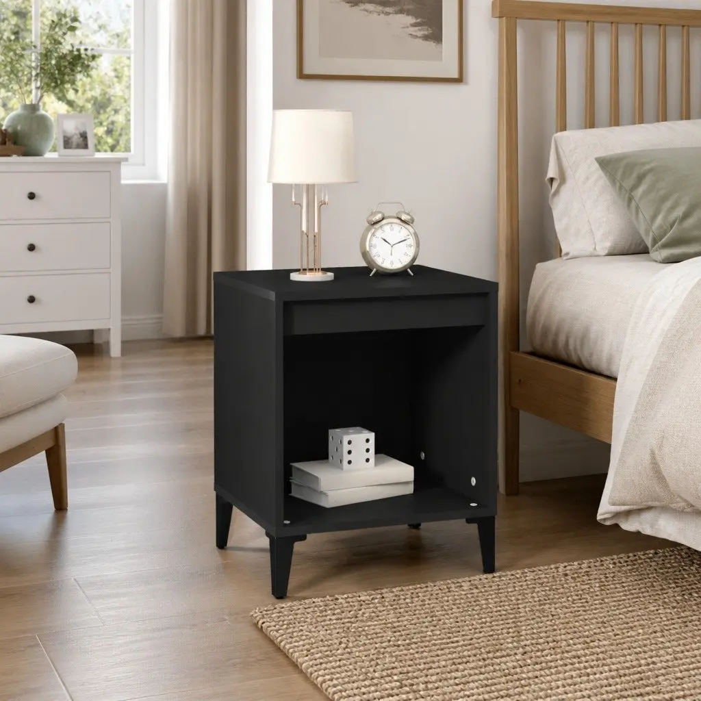 Black Bedside Table Engineered Wood Storage Organiser 40x35x50cm