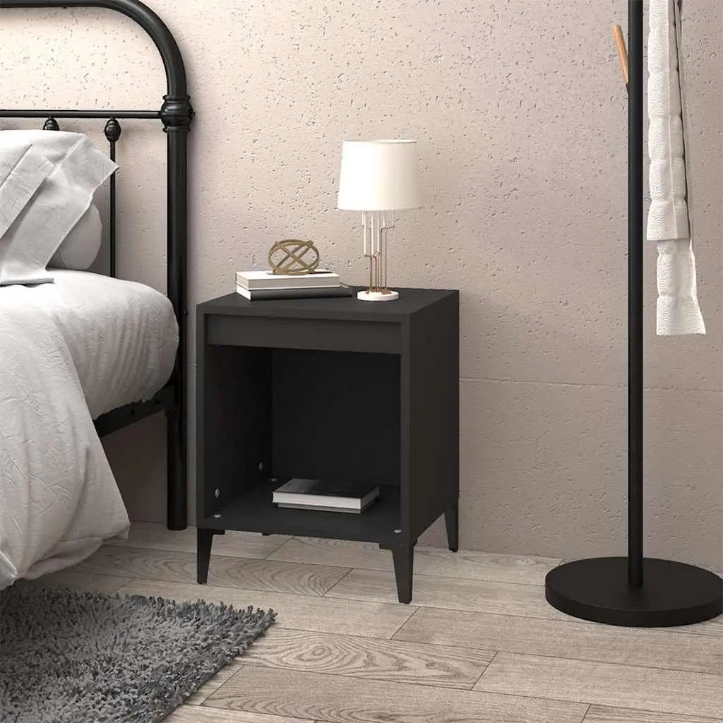 Black Bedside Table Engineered Wood Storage Organiser 40x35x50cm