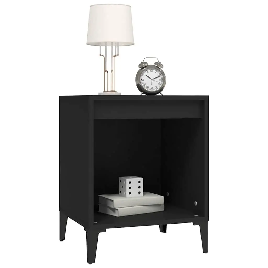 Black Bedside Table Engineered Wood Storage Organiser 40x35x50cm