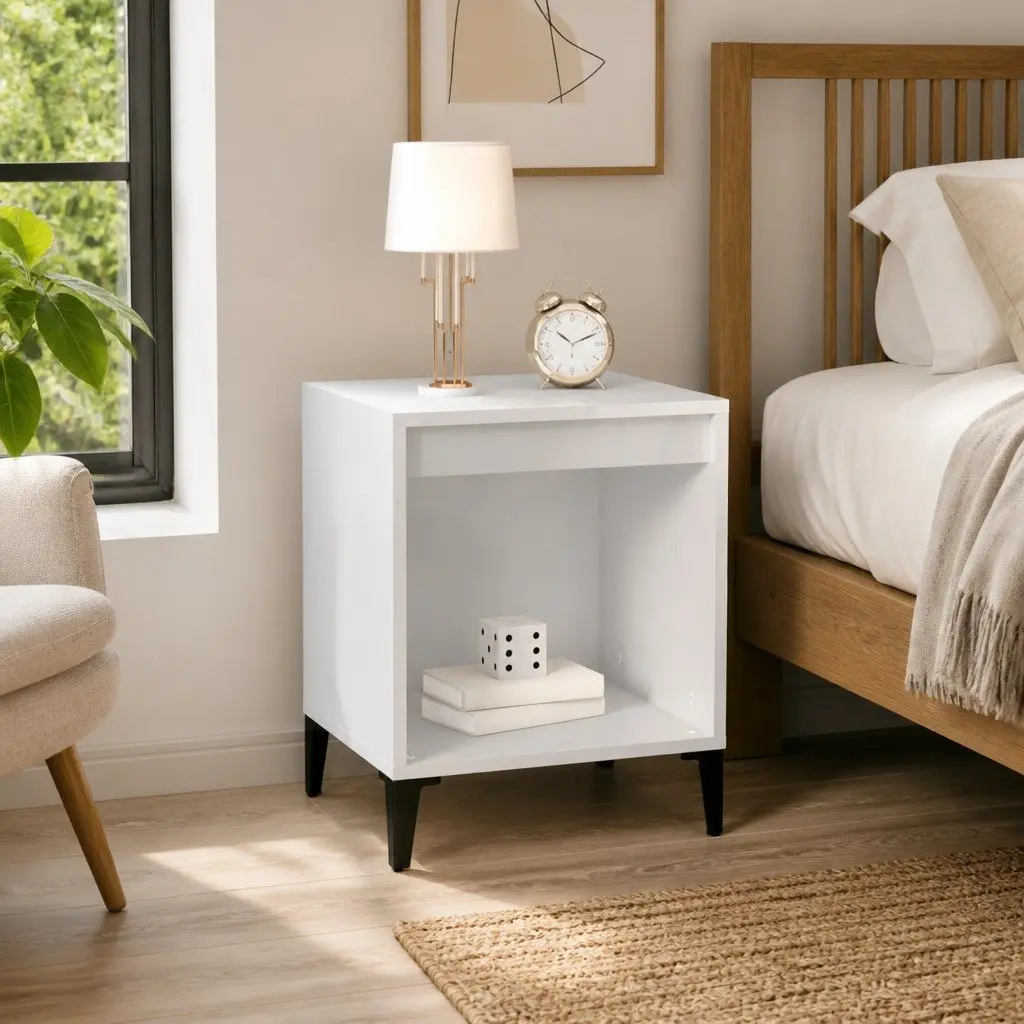 Bedside Cabinet Engineered Wood High Gloss White 40 x 35 x 50 cm