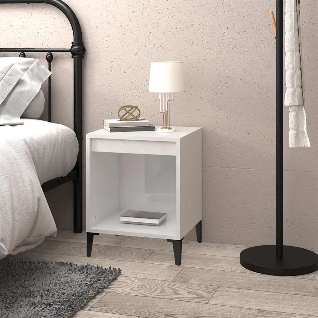 Bedside Cabinet Engineered Wood High Gloss White 40 x 35 x 50 cm