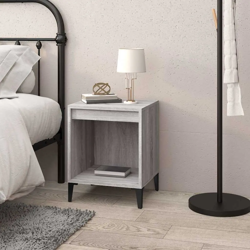 Grey Sonoma Bedside Table Engineered Wood Storage Cabinet 40x35x50cm