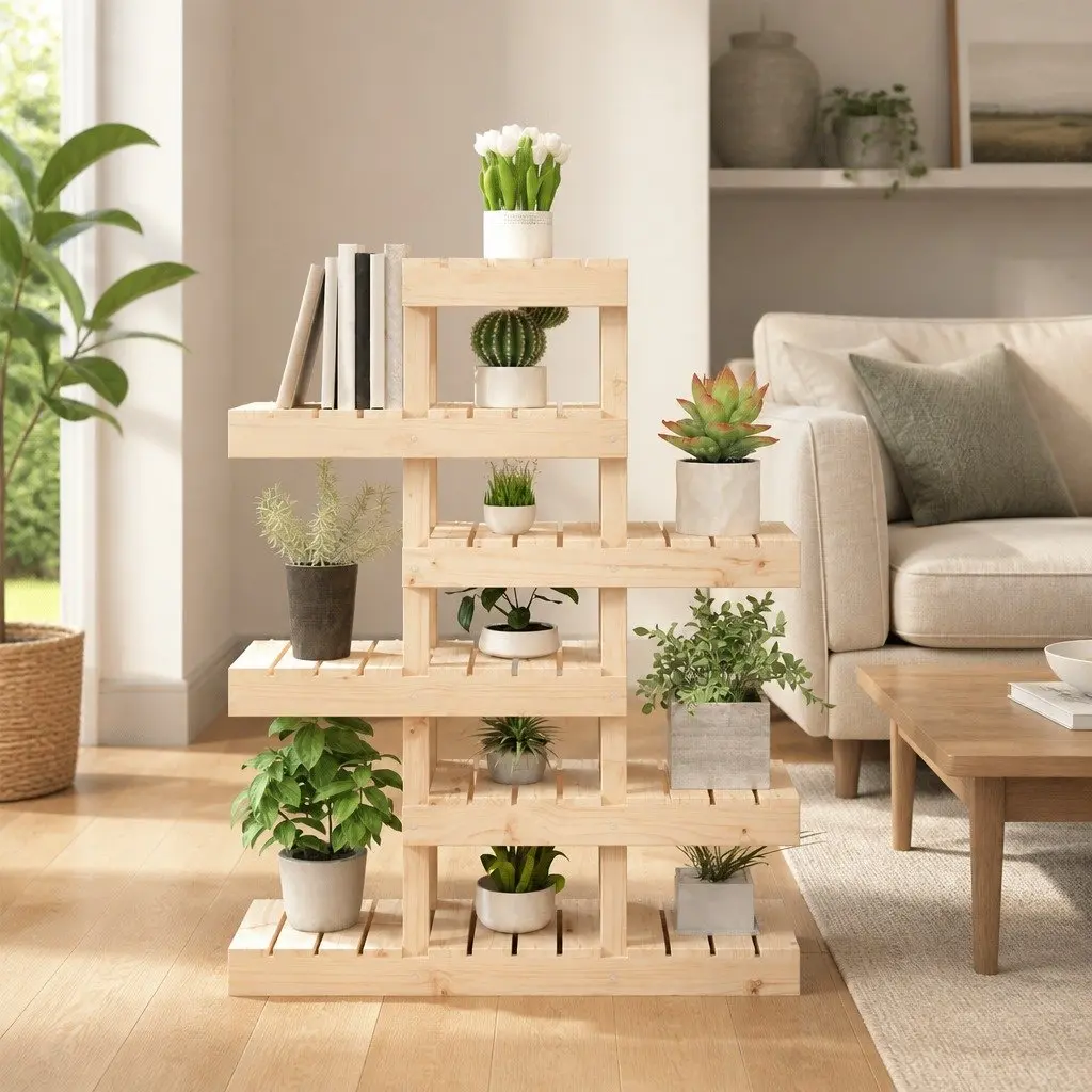 Plant Stand Wooden 85x25x109.5cm Brown Flower Display Shelf Garden Patio Living Room