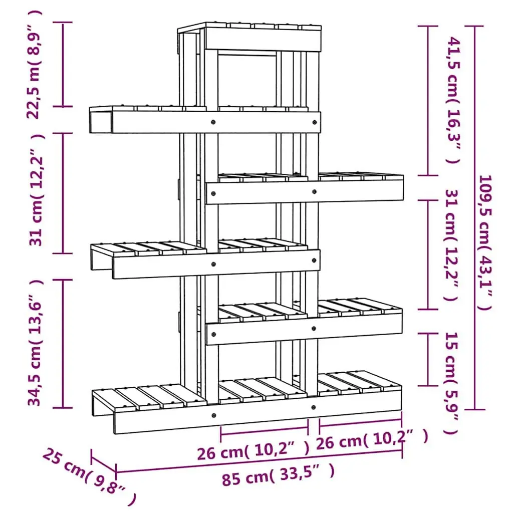 Plant Stand Wooden 85x25x109.5cm Brown Flower Display Shelf Garden Patio Living Room
